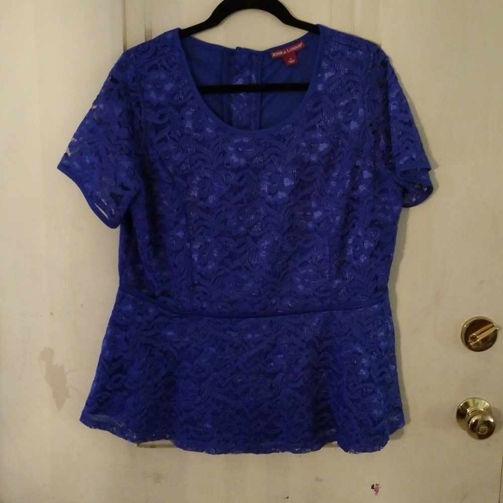 Royal blue lacy peplum top size 16